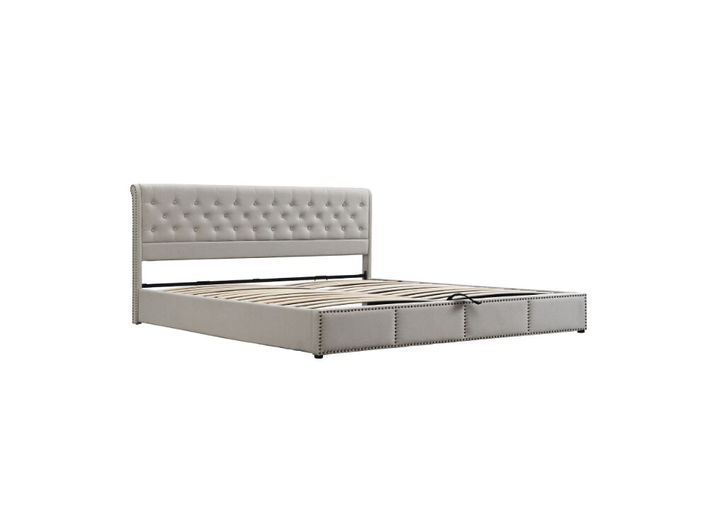 Cama de casal de veludo 180x200cm com armazenamento,cinza claro