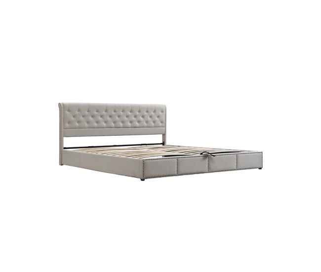 Cama de casal de veludo 180x200cm com armazenamento,cinza claro