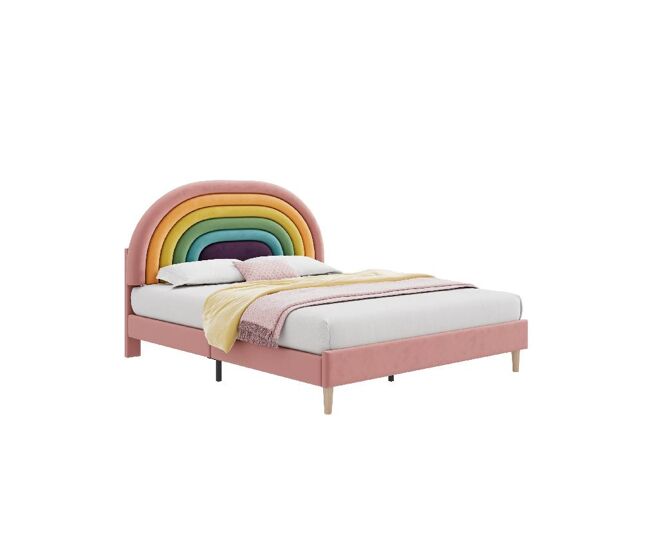 Cama juvenil,cama dupla de veludo 140x200cm,rosa