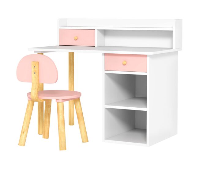 Aiyaplay conjunto de secretária e cadeira para enfants acima de 3 anos mesa de estudo com étagères para livros e gaveta de arrumação carga 80 kg 85x48x73 rosa e blanc
