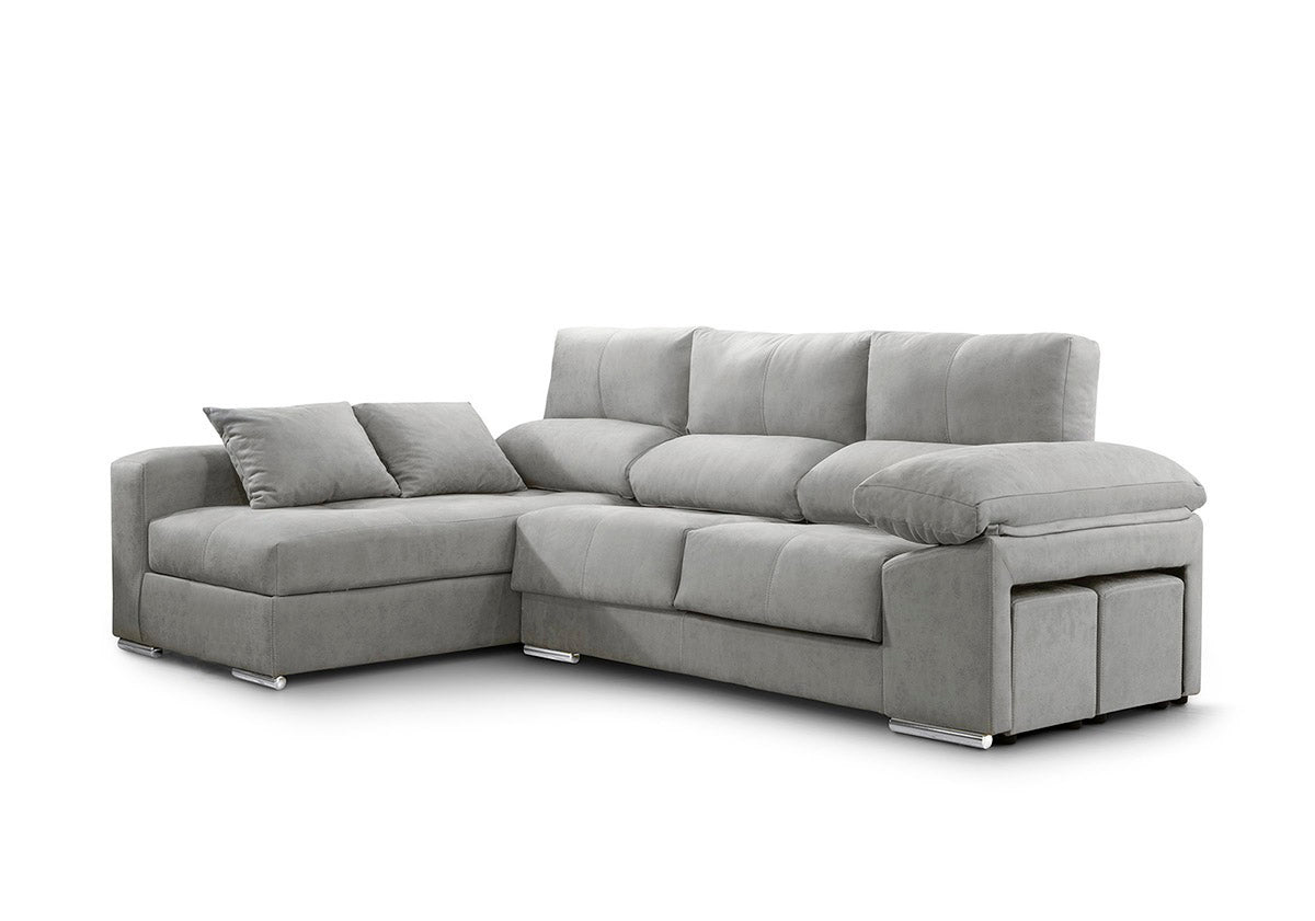 Sofá chaise longue copi. poltrona reclinável + 2 pufes