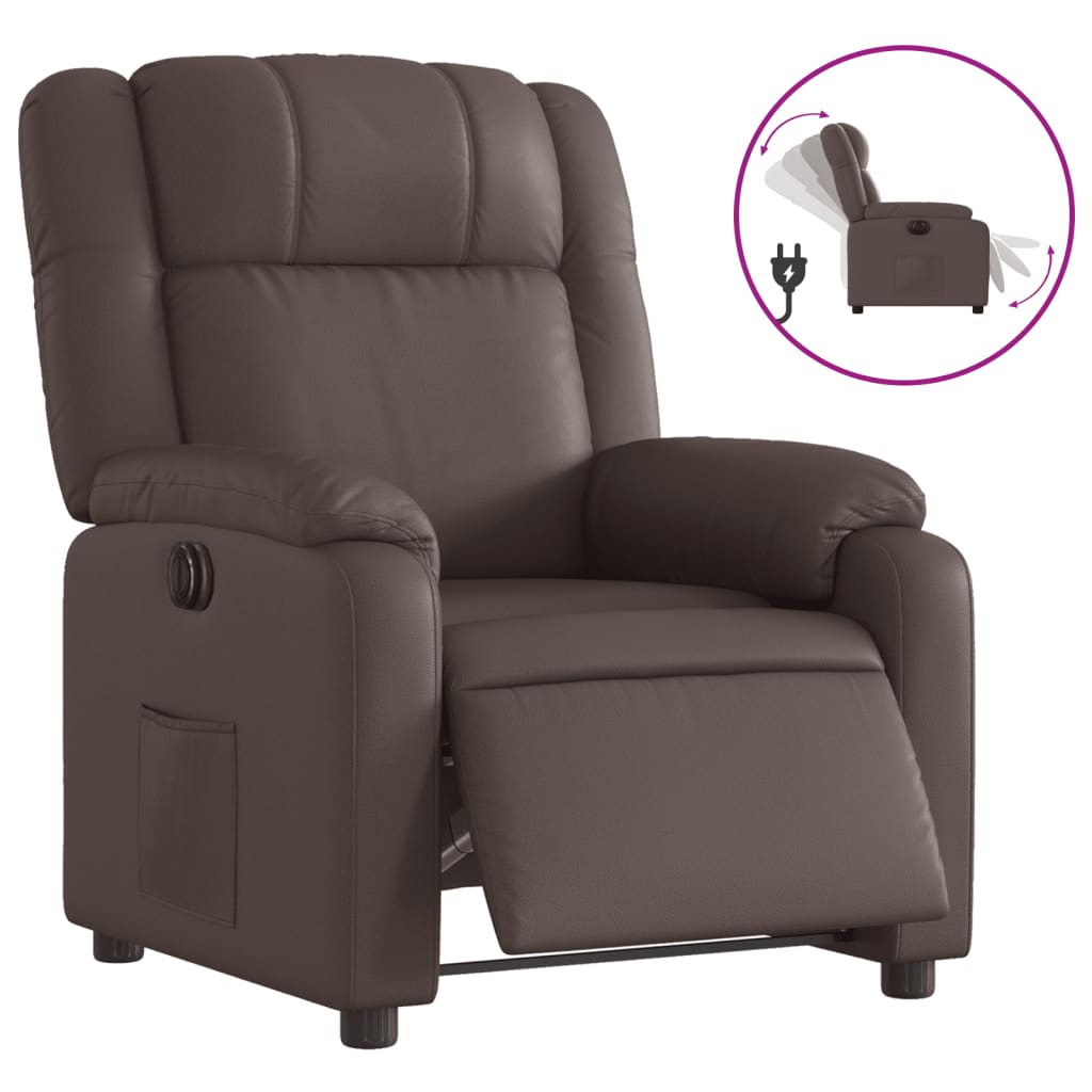 Vidaxl poltrona reclinável elétrica couro artificial castanho