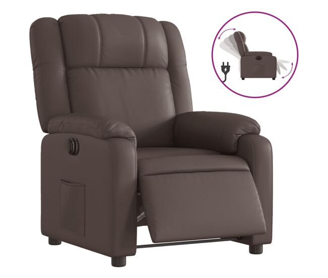 Vidaxl poltrona reclinável elétrica couro artificial castanho