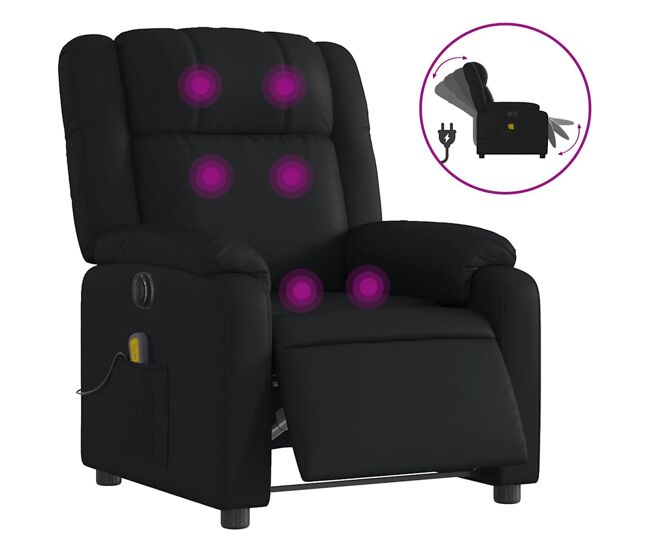 Vidaxl poltrona massagens reclinável elétrica couro artificial preto
