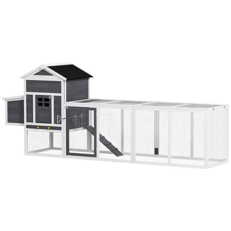Pawhut galinheiro grande para exterior em madeira, 297,5x68x118 cm para 3-6 galinhas, galinheiro com ninho, abrigo, bandeja removível, telhado
