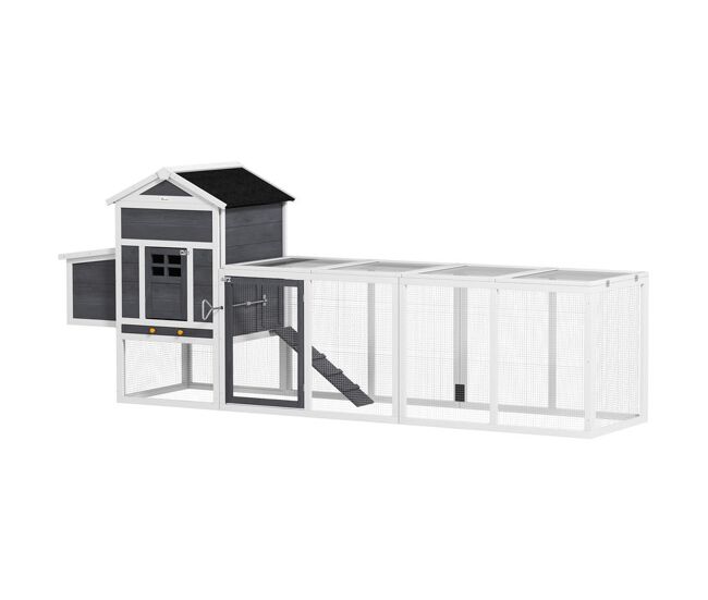 Pawhut galinheiro grande para exterior em madeira, 297,5x68x118 cm para 3-6 galinhas, galinheiro com ninho, abrigo, bandeja removível, telhado