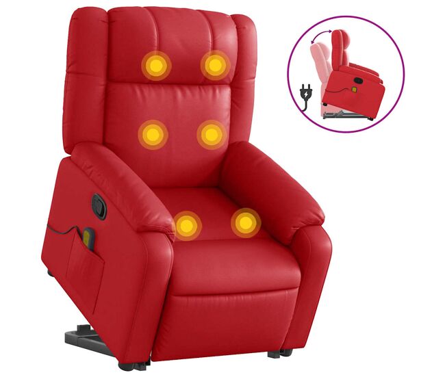 Vidaxl poltrona massagens reclinável elevatória couro artif. vermelho