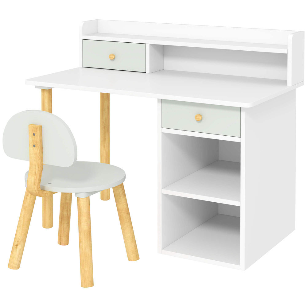 Aiyaplay conjunto de secretária e cadeira para crianças acima de 3 anos mesa de estudo com prateleiras para livros e gaveta de arrumação carga 80 kg