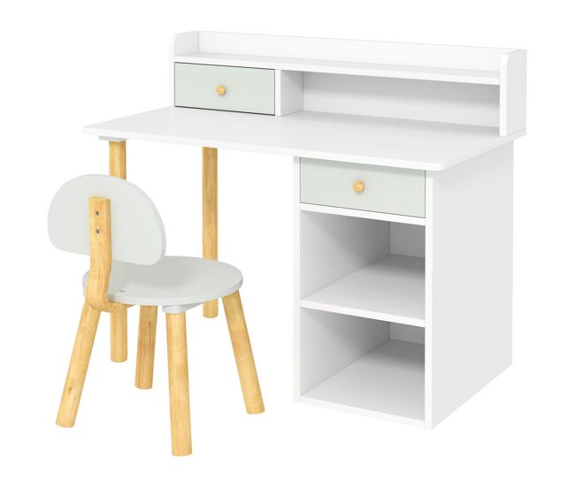 Aiyaplay conjunto de secretária e cadeira para crianças acima de 3 anos mesa de estudo com prateleiras para livros e gaveta de arrumação carga 80 kg