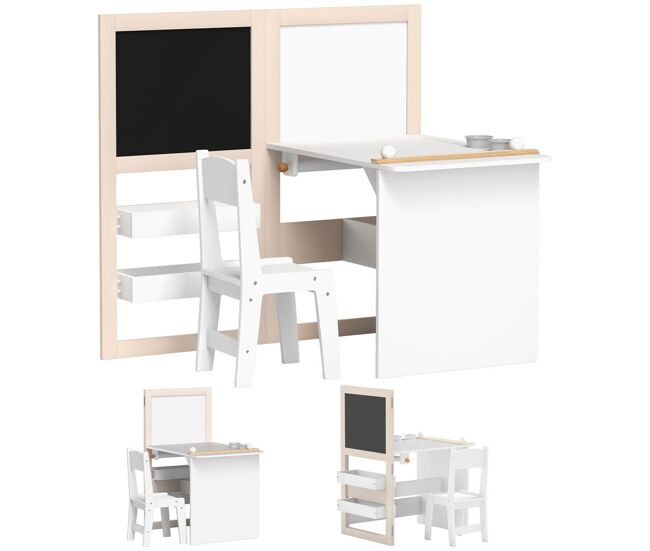 Aiyaplay mesa e cadeira infantil de 2 peças mesa para crianças com cadeira ardósias dobrável mesa para crianças acima de 3 anos com prateleiras rolo