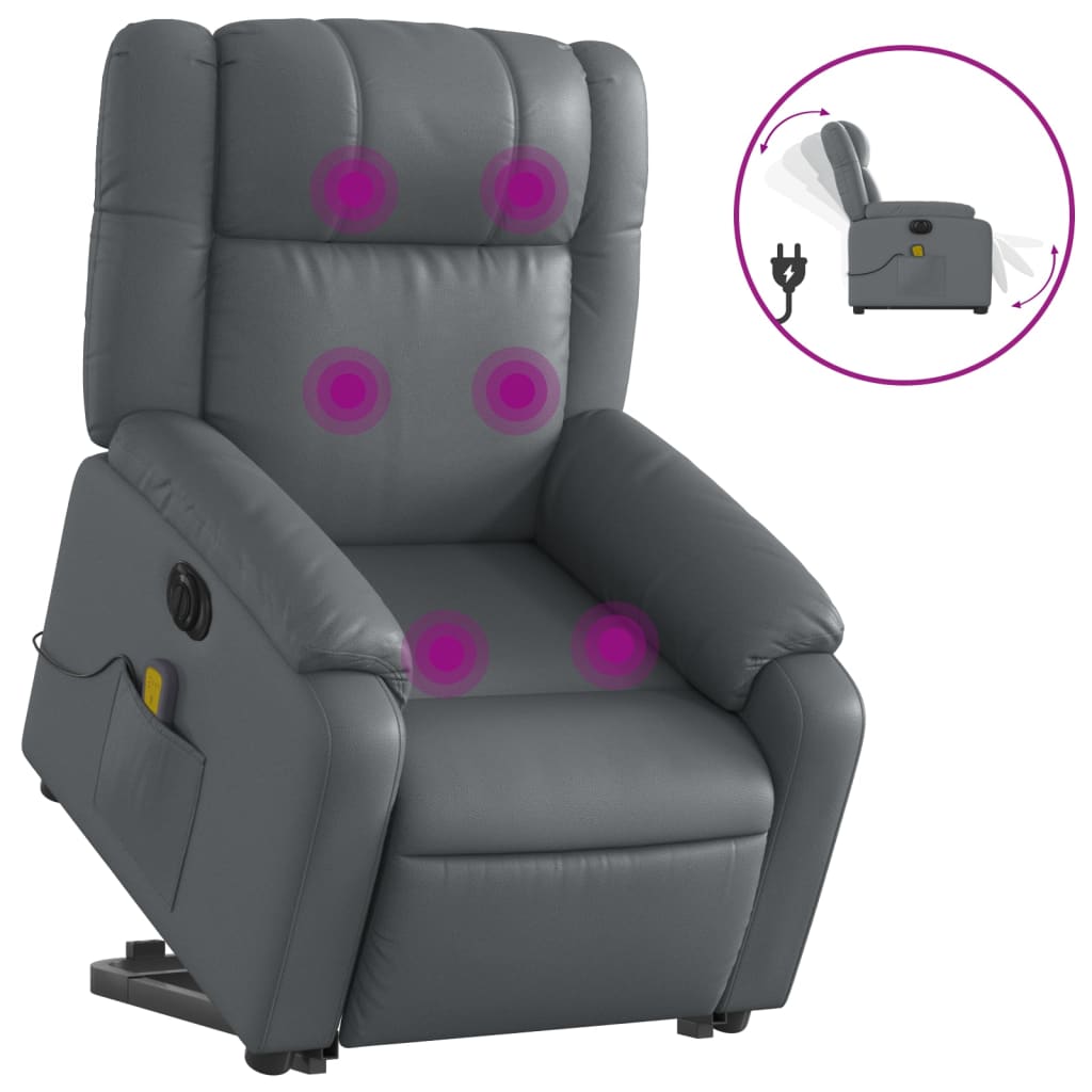 Vidaxl poltrona reclinável elevatória elétrica couro artificial cinza