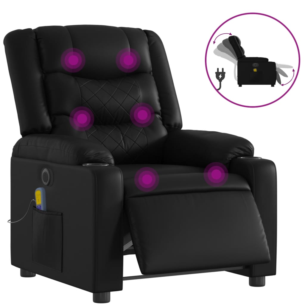 Vidaxl poltrona massagens reclinável elétrica couro artificial preto