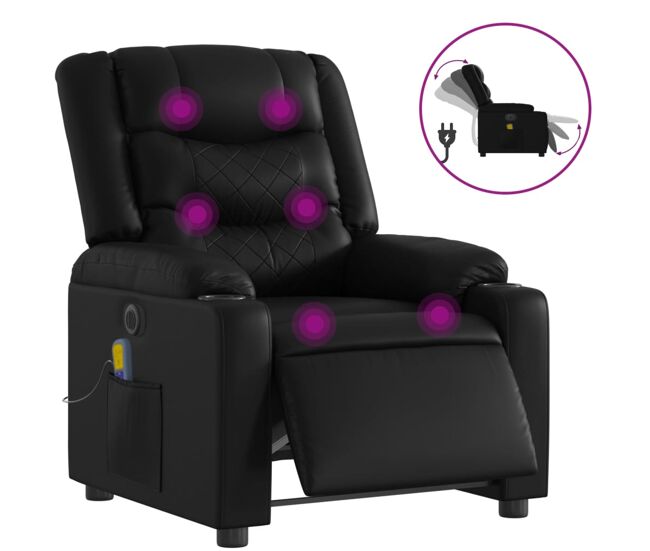 Vidaxl poltrona massagens reclinável elétrica couro artificial preto