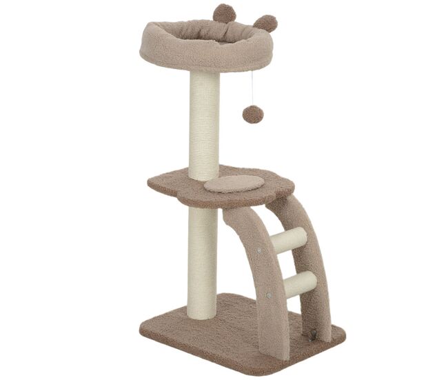 Pawhut arranhador para gatos altura 88 cm arranhador para gatos torre para gatos com cama plataforma bolsa suspensa escada e poste de juta 48x40x88 cm