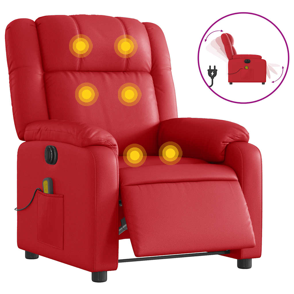 Vidaxl poltrona massagens reclinável elétrica couro artif. vermelho
