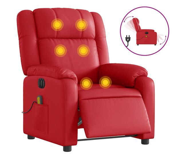 Vidaxl poltrona massagens reclinável elétrica couro artif. vermelho