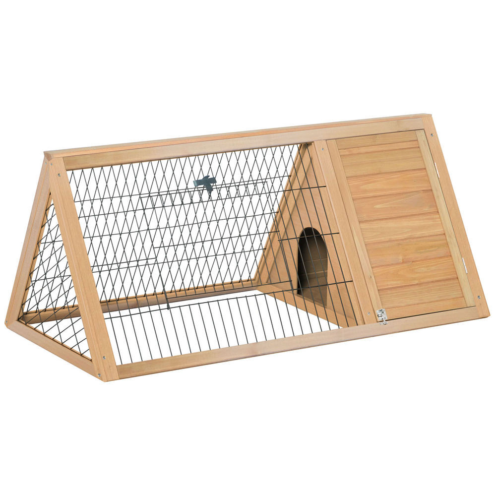 Pawhut coelheira de madeira 116x62,2x52,5 cm gaiola para coelhos em forma triangular com portas e grade metálica madeira
