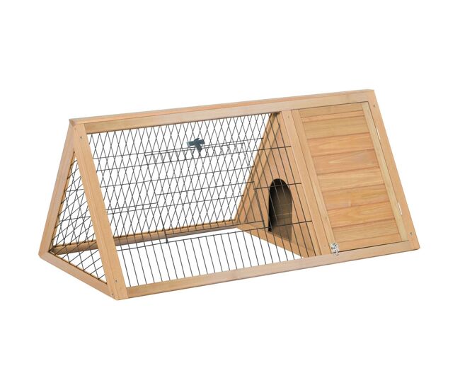Pawhut coelheira de madeira 116x62,2x52,5 cm gaiola para coelhos em forma triangular com portas e grade metálica madeira