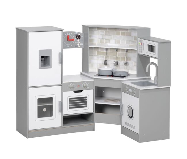 Aiyaplay cozinha de madeira para enfants acima de 3 anos cozinha de brincar infantil com sons fogão forno lavatório micro-ondas machine de gelo e acessórios 110x80x91 cm gris