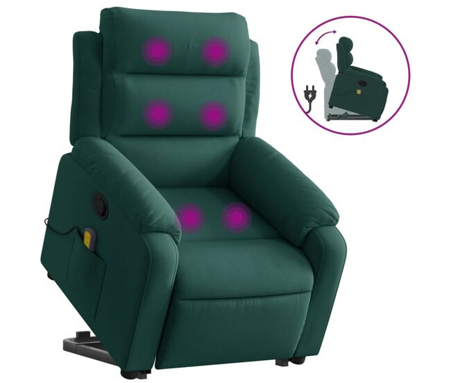 Vidaxl poltrona elevatória de massagens veludo verde-escuro