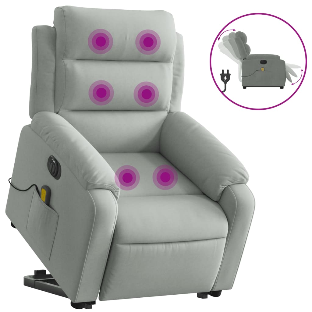 Vidaxl poltrona de massagens reclinável elétrica veludo cinzento-claro