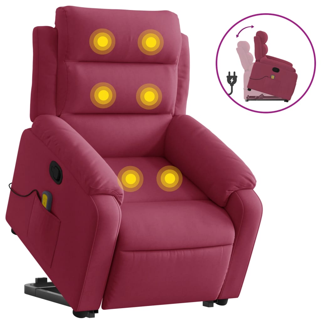 Vidaxl poltrona elevatória de massagens veludo vermelho tinto