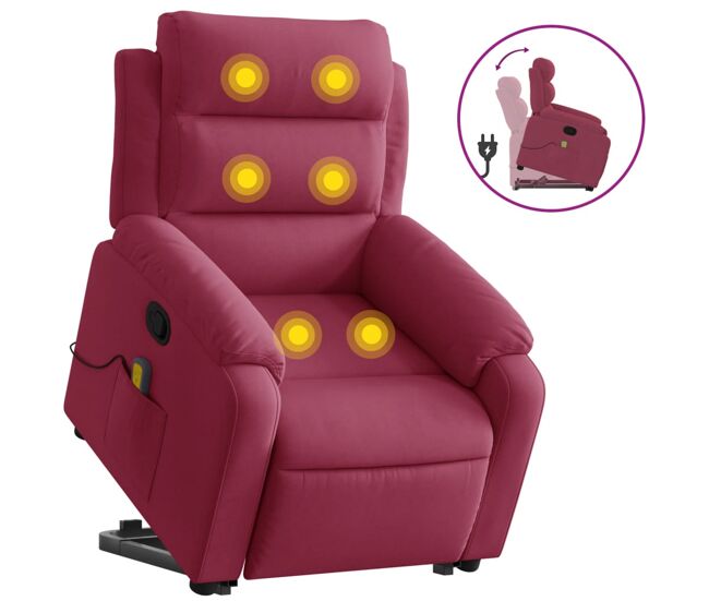 Vidaxl poltrona elevatória de massagens veludo vermelho tinto