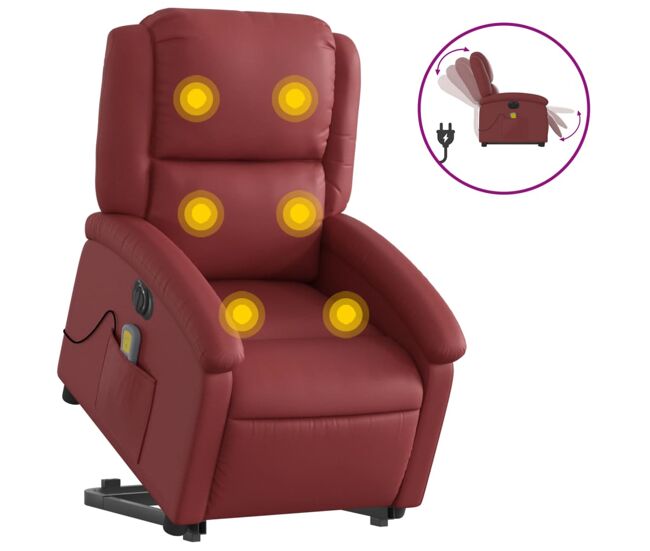 Vidaxl poltrona reclin. elevatória elétrica couro artif vermelho-tinto