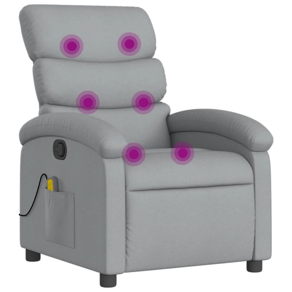 Vidaxl poltrona de massagens reclinável tecido cinzento-claro