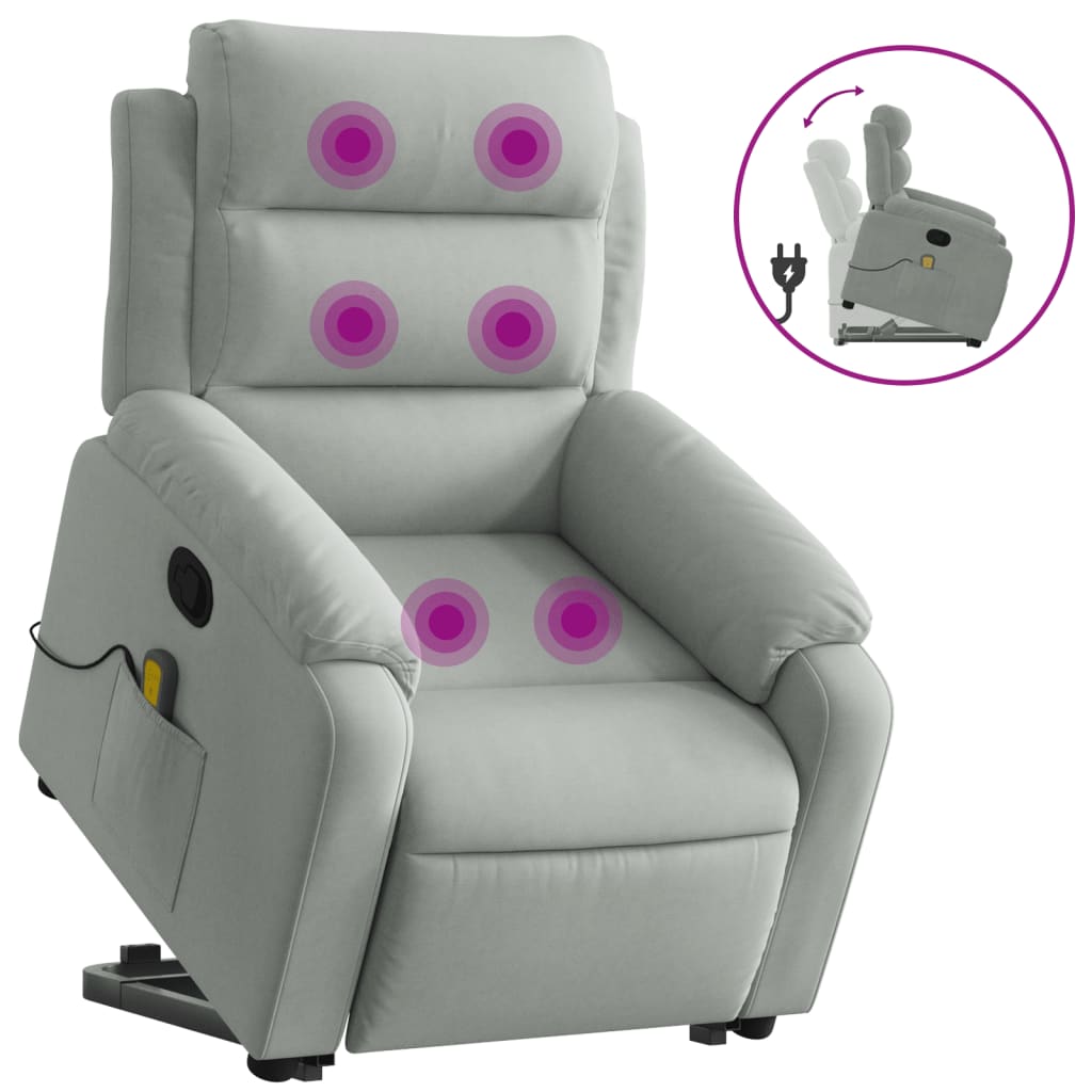 Vidaxl poltrona elevatória de massagens veludo cinza-claro
