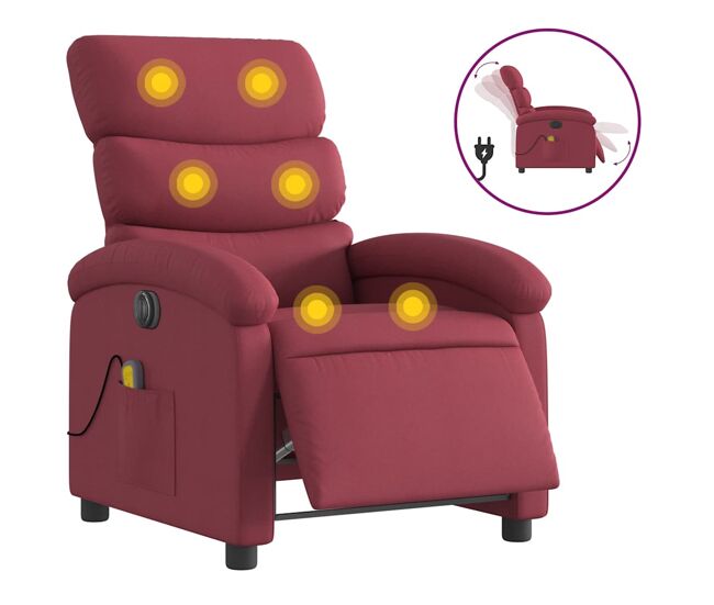 Vidaxl poltrona reclinável de massagens elétrica tecido vermelho tinto