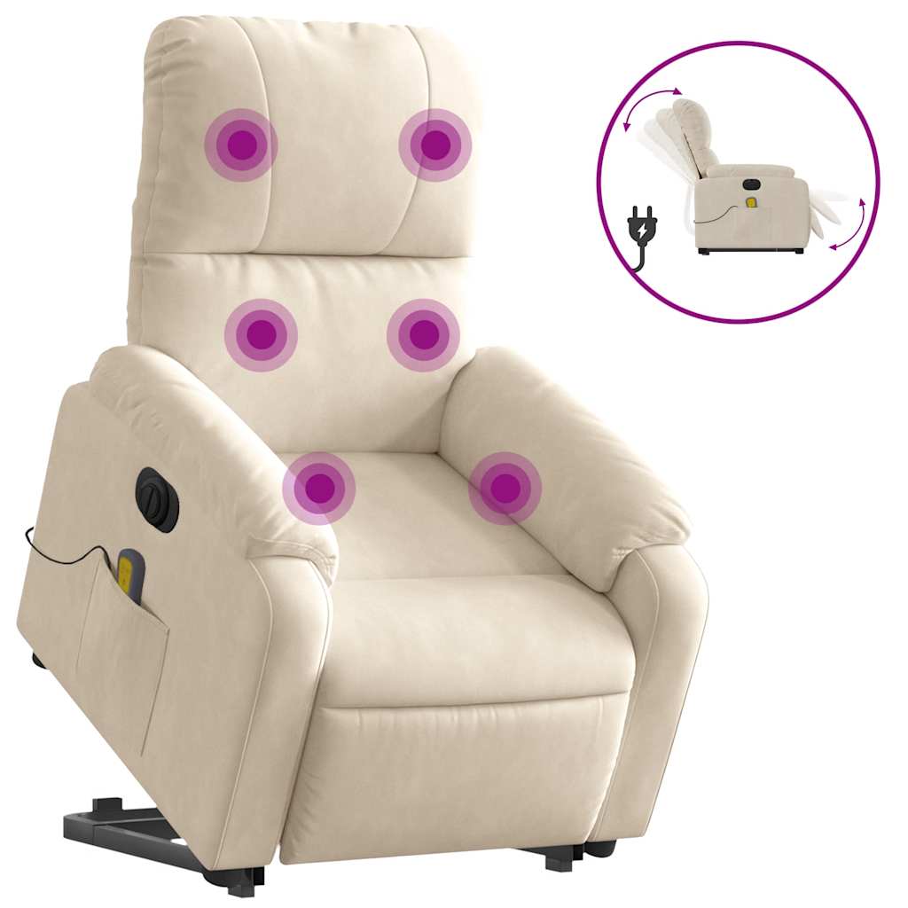 Vidaxl poltrona massagens elétrica elevatória tecido microfibra bege