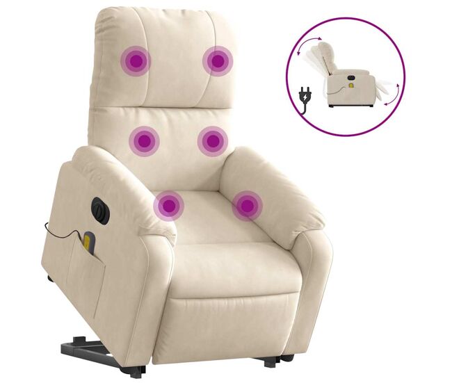 Vidaxl poltrona massagens elétrica elevatória tecido microfibra bege