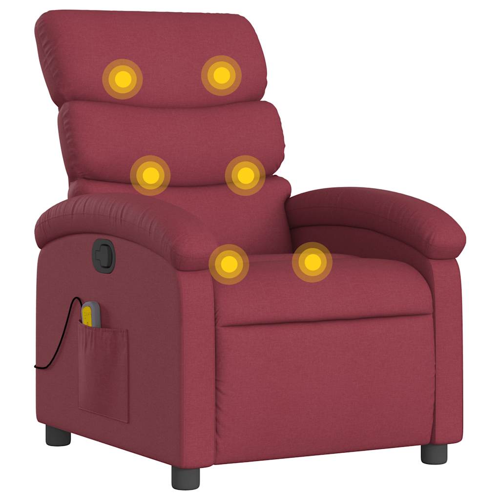 Vidaxl poltrona de massagens reclinável tecido vermelho tinto