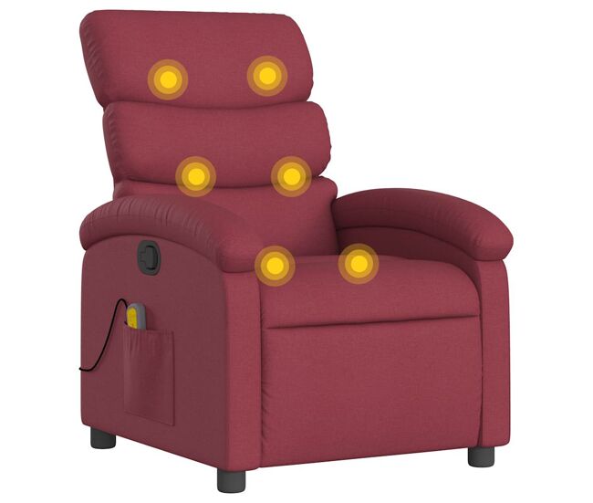 Vidaxl poltrona de massagens reclinável tecido vermelho tinto