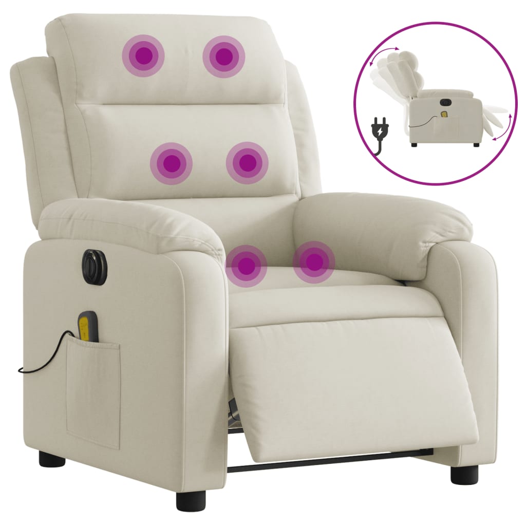 Vidaxl poltrona de massagens reclinável elétrica veludo cor creme