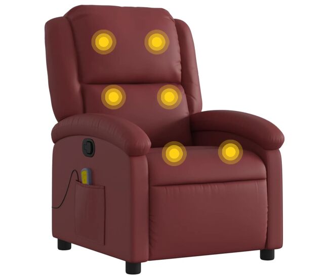 Vidaxl poltrona massagens reclinável couro artificial vermelho tinto