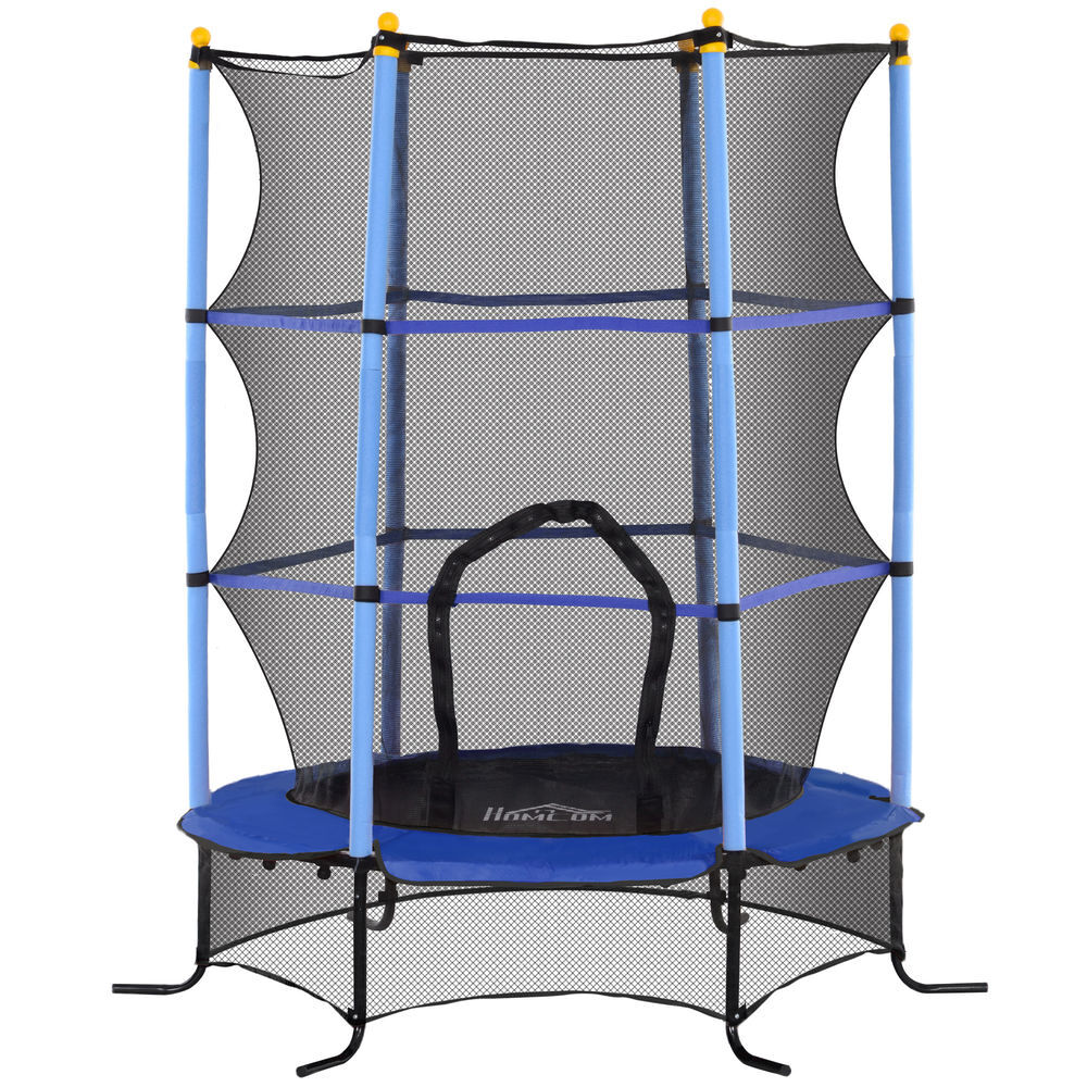 Homcom trampolim infantil para exterior ø163x190 cm, com rede de segurança, protetor de bordas e estrutura em aço, suporta até 50 kg, para crianças a