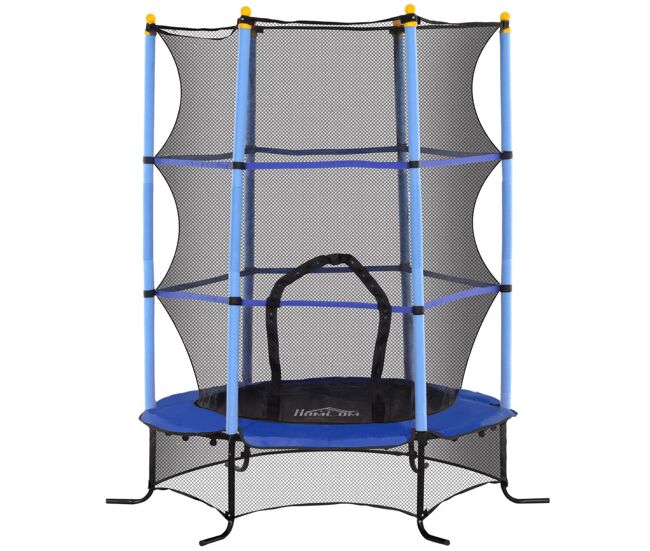 Homcom trampolim infantil para exterior ø163x190 cm, com rede de segurança, protetor de bordas e estrutura em aço, suporta até 50 kg, para crianças a