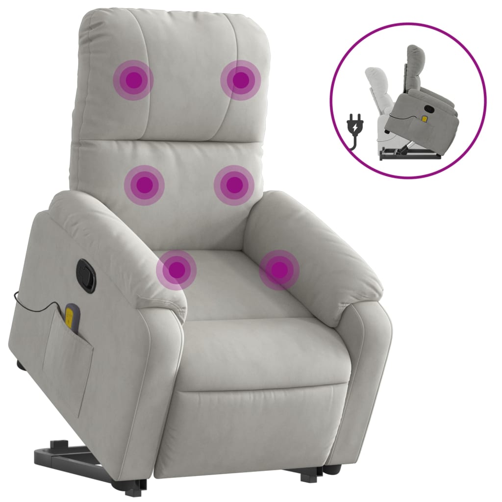Vidaxl poltrona massagens reclinável elevatória microfibra cinza-claro
