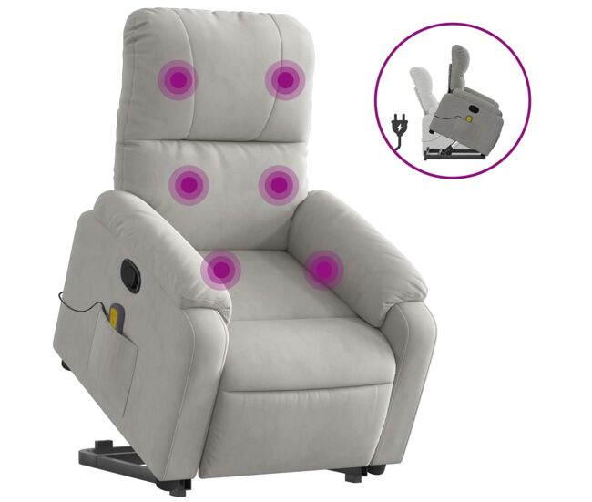 Vidaxl poltrona massagens reclinável elevatória microfibra cinza-claro
