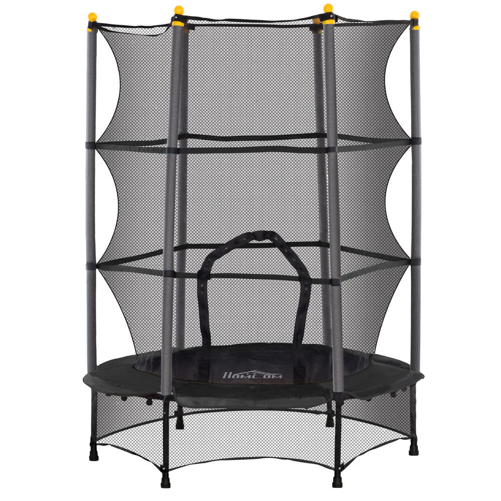 Homcom trampolim infantil ø140 cm, cama elástica para crianças de 3-10 anos com rede de segurança e estrutura de aço, suporta até 50 kg, preto, uso