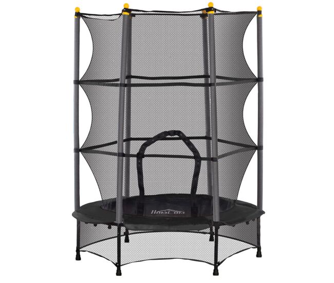 Homcom trampolim infantil ø140 cm, cama elástica para crianças de 3-10 anos com rede de segurança e estrutura de aço, suporta até 50 kg, preto, uso