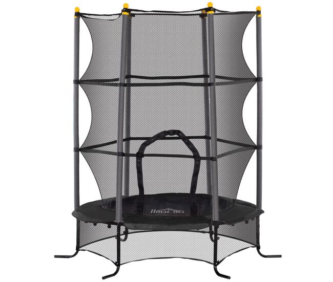 Homcom trampolim infantil para exterior ø163x190 cm, trampolim com rede de segurança, protetor de bordas e estrutura em aço, suporta até 50 kg, para