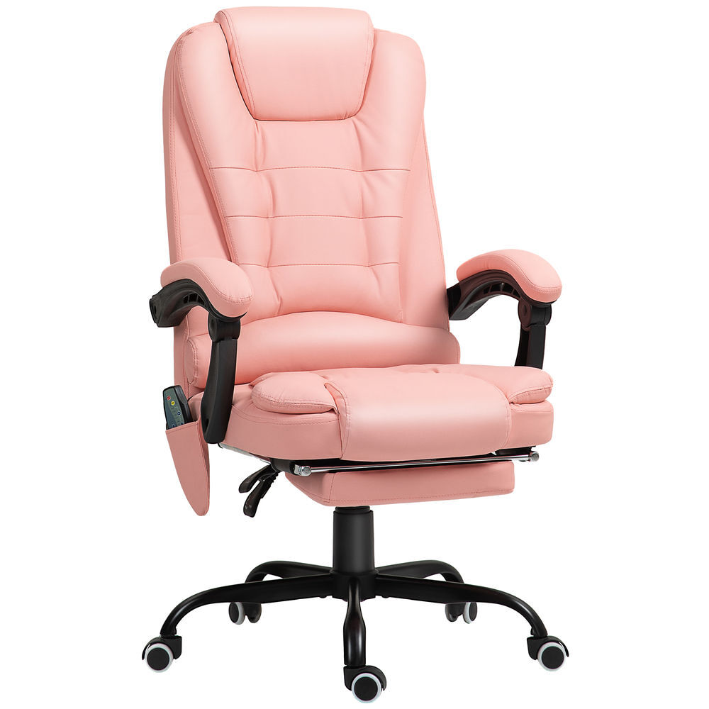 Vinsetto cadeira de massagem com 7 pontos de massagem cadeira de escritório reclinável com altura ajustável apoio para os pés e controlo remoto 67x67x111-121 cm rosa