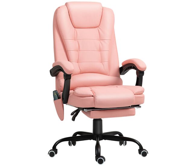 Vinsetto cadeira de massagem com 7 pontos de massagem cadeira de escritório reclinável com altura ajustável apoio para os pés e controlo remoto 67x67x111-121 cm rosa