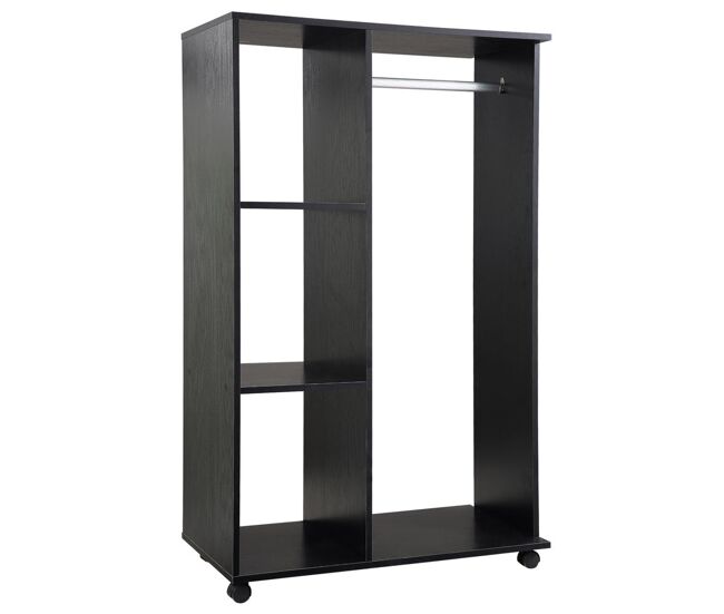 Homcom roupeiro de madeira móvel armário roupeiro aberto com barra para pendurar e 3 prateleiras organizadoras para dormitório 80x40x128 cm preto
