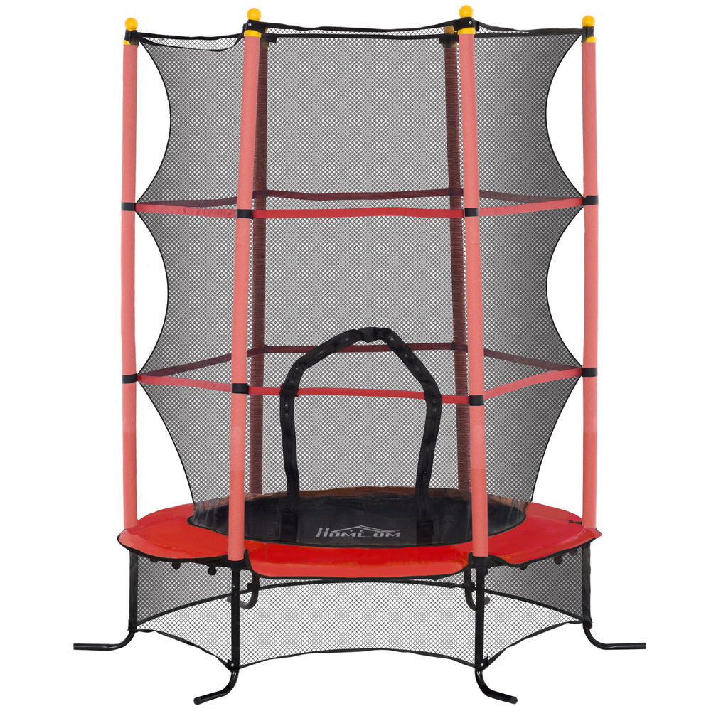 Homcom trampolim infantil ø163x190 cm para exterior e interior, rede de segurança, protetor de bordas e estrutura em aço, suporta até 50 kg, crianças