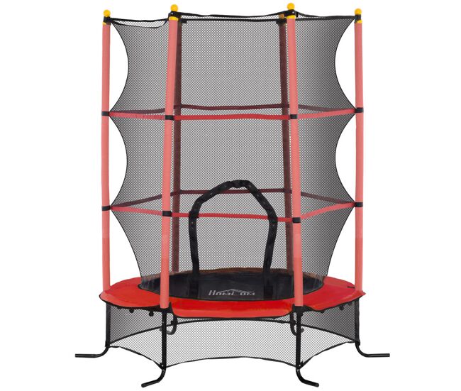 Homcom trampolim infantil ø163x190 cm para exterior e interior, rede de segurança, protetor de bordas e estrutura em aço, suporta até 50 kg, crianças
