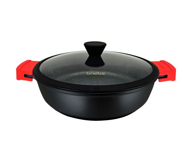 Briebe black titanium panela baixa indução antiaderente titânio 24cm, alumínio fundido sem pfoa, tampa de vidro, , noir